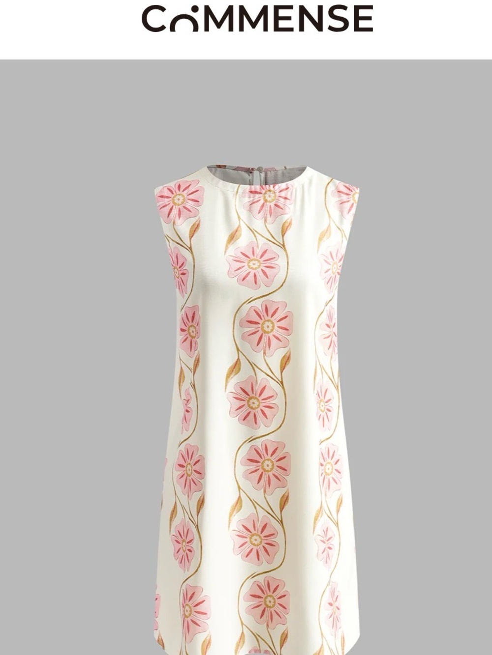 Commense Cream Shift Dress with Pink Floral Motif